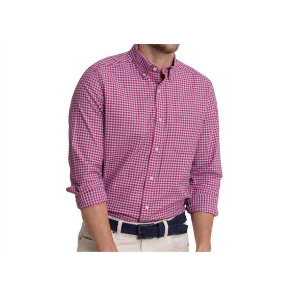 NEW SOUTHERN TIDE silver lake plaid skipjack sportshirt in grenadine red